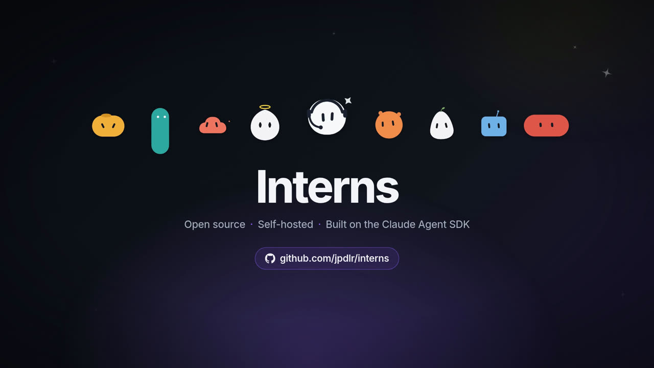 The Interns crew above the word Interns.